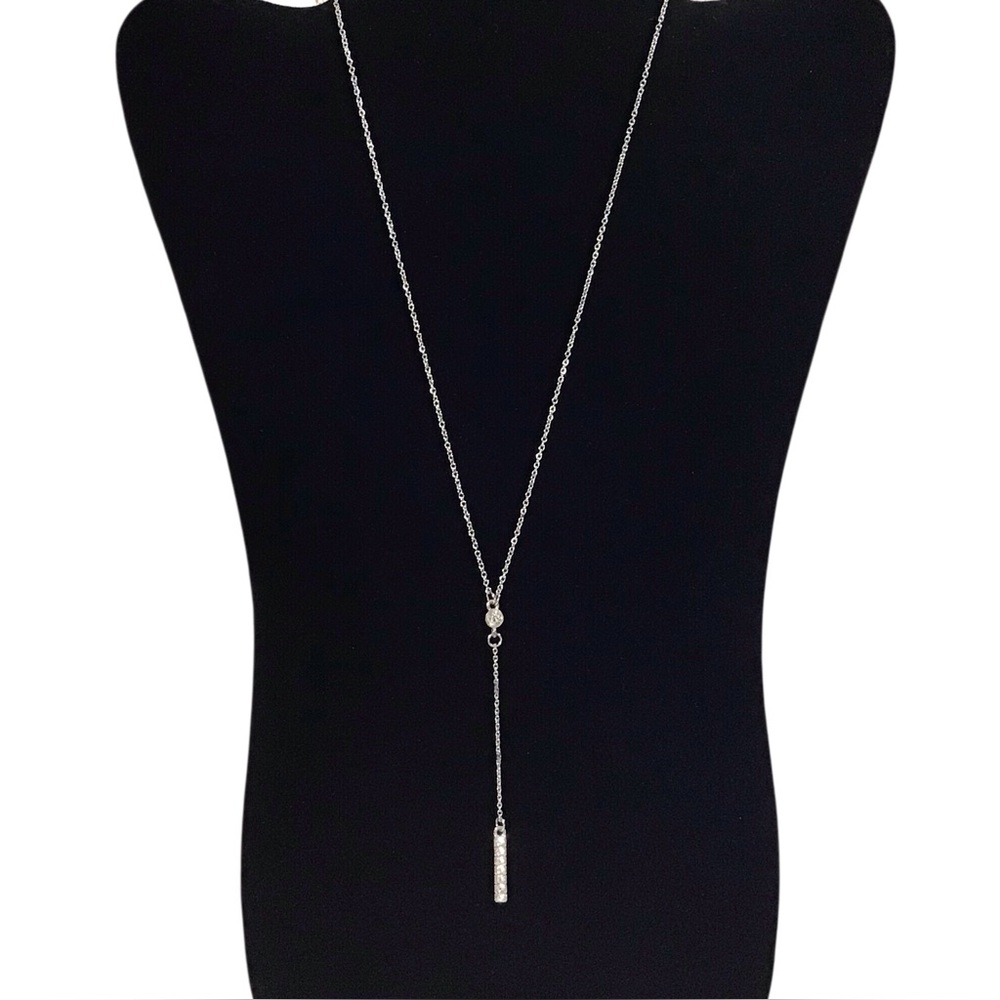 Drop Bar Diamond Necklace Silver Tone Chain Fashion Jewelry